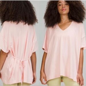lululemon athletica Light Pink V-Neck Tie-Back Short Sleeve Top